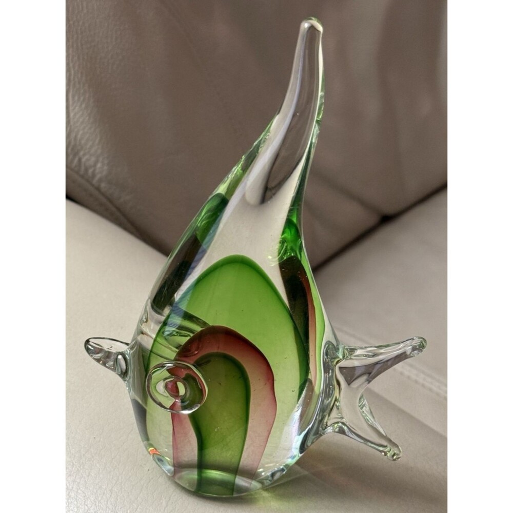 Murano Sommerso Fish Figurine Vtg Hand Blown Glass Sculpture 7.5” Paperweight